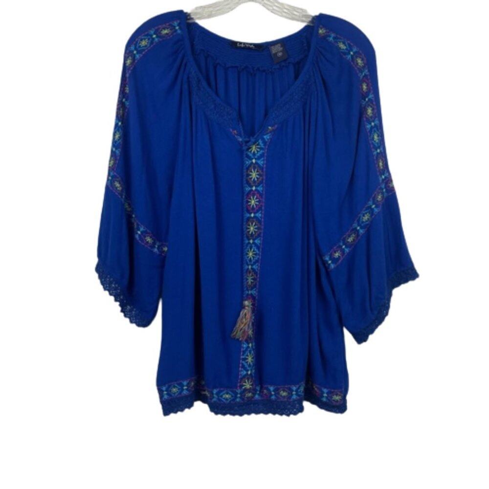 Life Style blue embroidered bohemian blouse size Medium